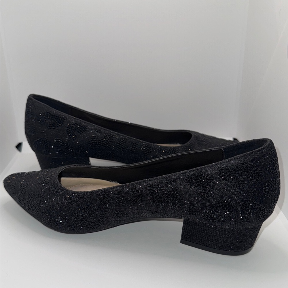 Carolyn Tucker Black Rhinestone Pumps Heel Women’s 8 Wide 8W - Picture 9 of 12